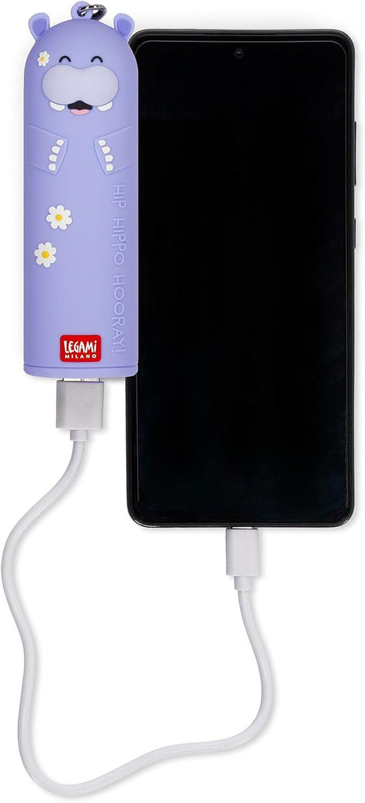 - Caricabatteria Portatile - My Super Power, Ricarica 2 Dispositivi Contemporaneamente, Cavo USB Tipo C Incluso, Power Bank Portatile, Diametro 3,5 Cm, Altezza 11,60 Cm, Hippo