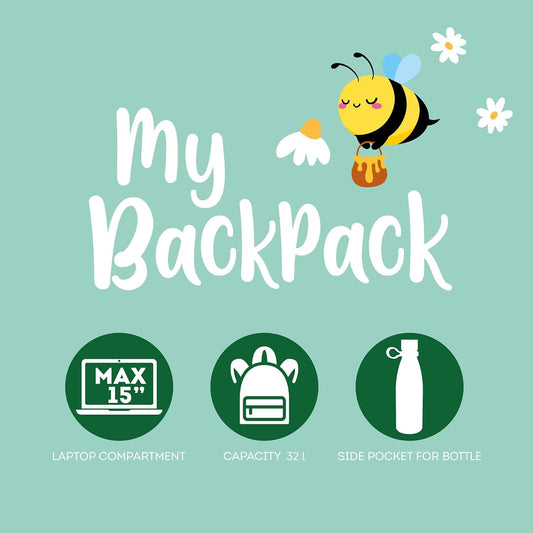 - Zaino per Scuola My Backpack, Cartella Scuola, Anche per Viaggio | Foderata, Regolabile, Chiusura a Zip, Scomparto Interno per Laptop E Tablet, Tasca Laterale, 30 X 40 X 18 Cm