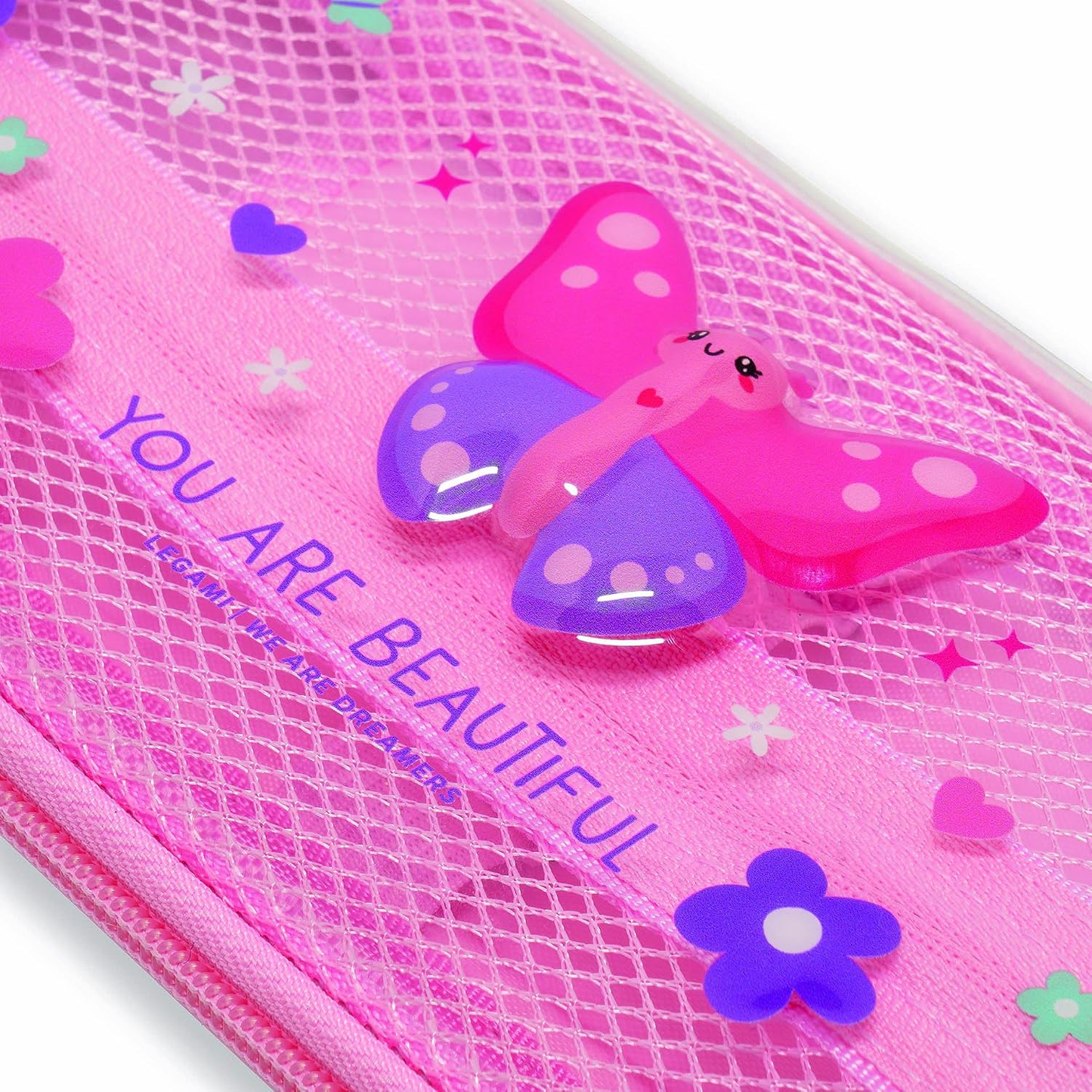 Legami Wonderwow Pencil Case – 2 Compartments, Pen Holder, Mesh Inner Pocket, Zip Closure, 23x11x5cm, Butterfly Design