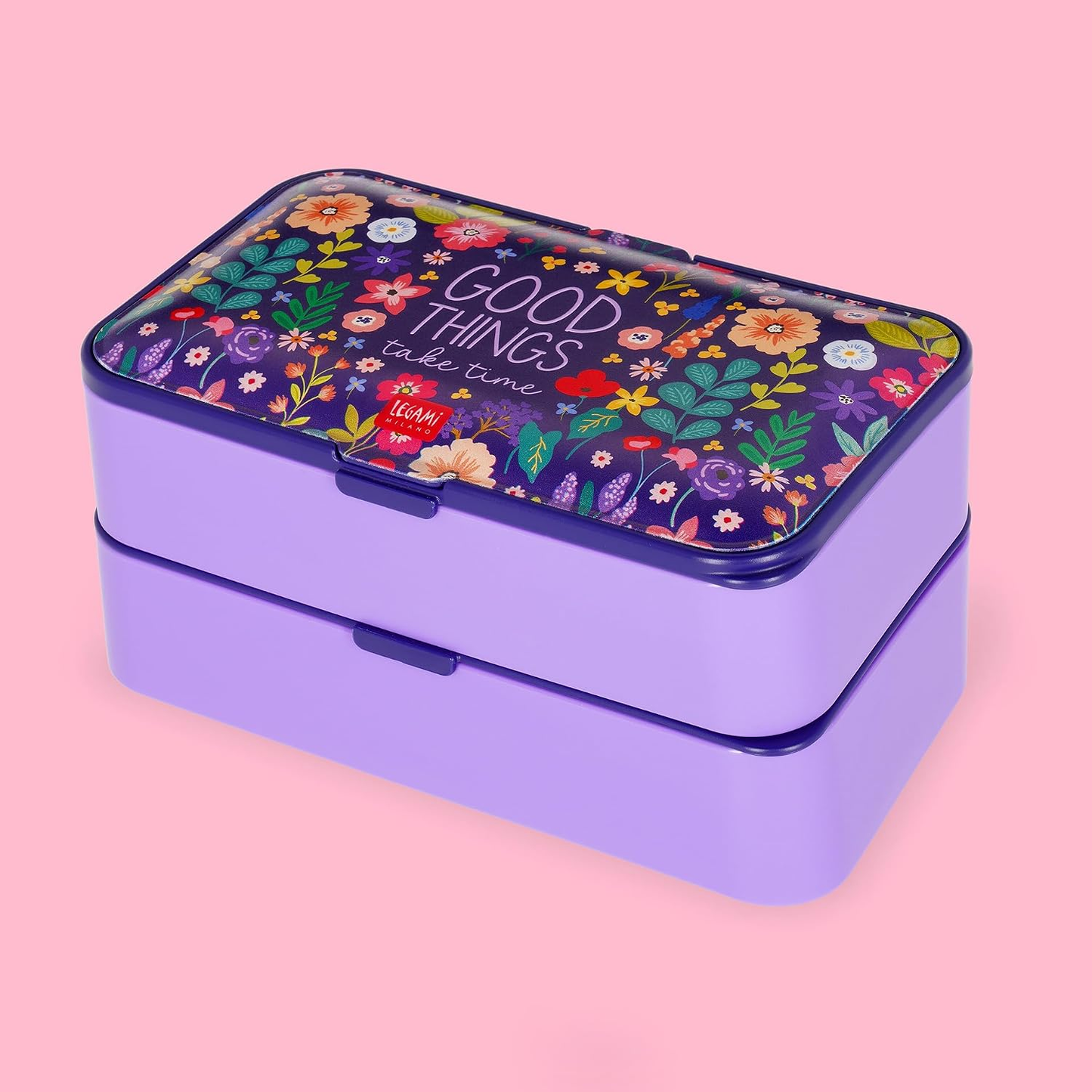 Legami Flowers Lunch Box with 3-Piece Cutlery Set – 1200ml, Leakproof, Microwave, Dishwasher & Freezer Safe, 18.2x10x10.3cm