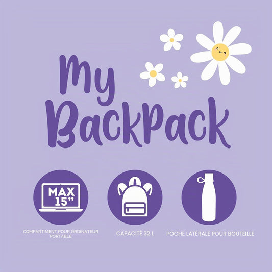 - Sac À Dos Pour École My Backpack, Pochette École Rembourrée | Réglable, Fermeture Zip, Compartiment Intérieur Pour Portable Et Tablette, Poche Latérale, Utilisable En Voyage, 30X 40X18Cm