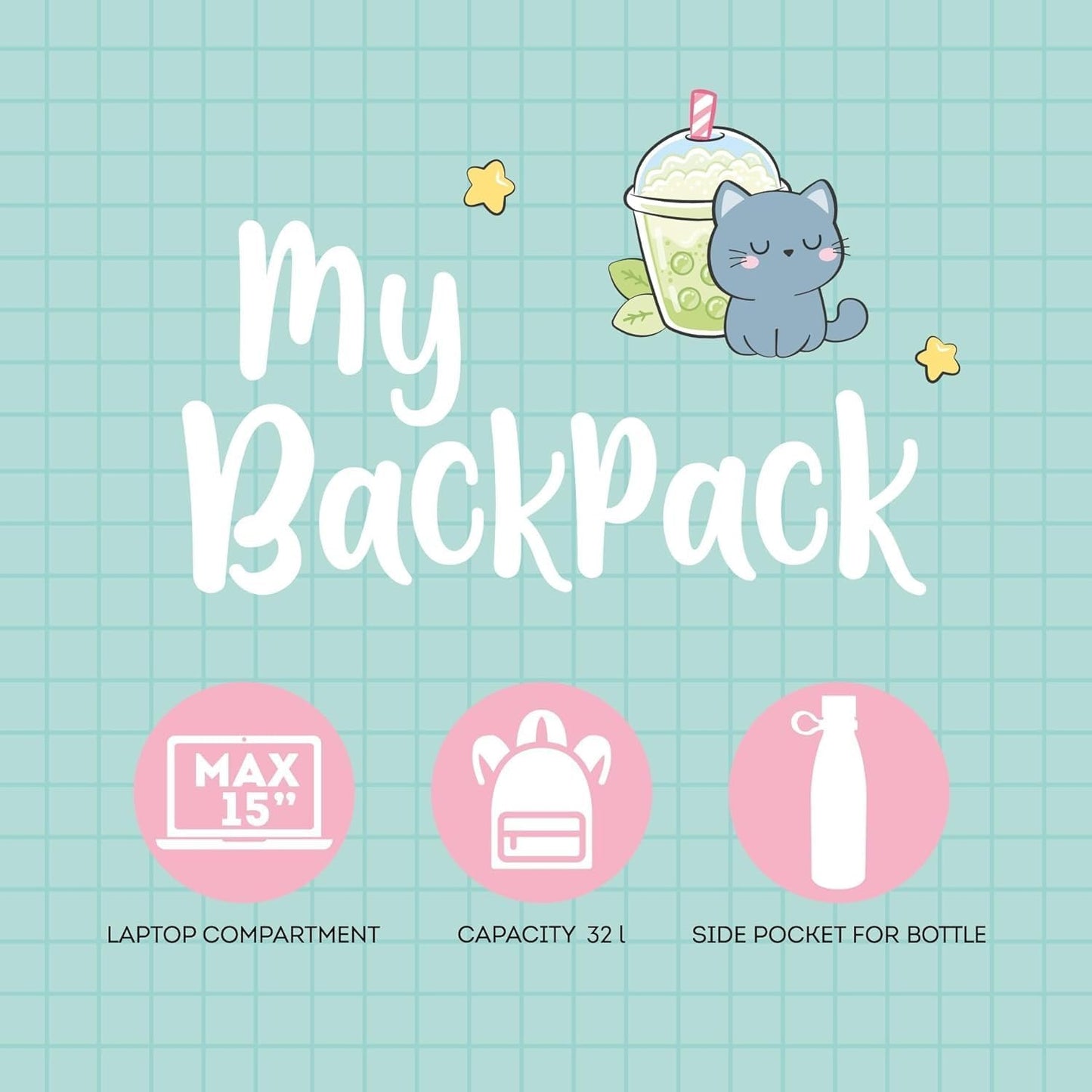 - Zaino per Scuola My Backpack Con Astuccio My Pencil Case, Tema KITTY, Cartella Scuola Foderata, Regolabile, Chiusura a Zip, Scomparto Interno per Laptop E Tablet, Tasca Laterale