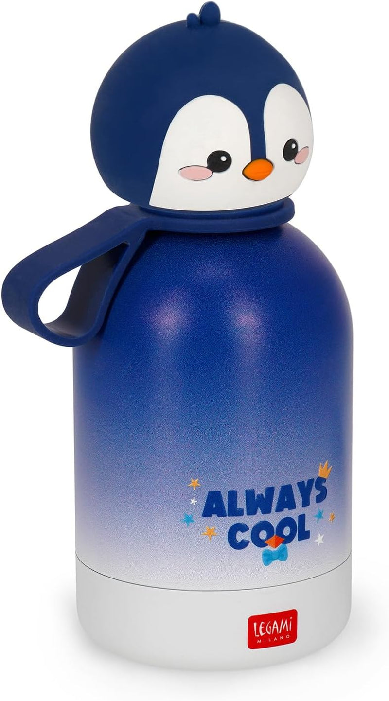 - Borraccia Termica per Bambini Hot&Cold BFF, Tema Penguin, in Inox 18/8 a Doppio Strato Con Chiusura Ermetica, Conserva Il Caldo per 12H E Il per Freddo 24H, Capacità 310 Ml