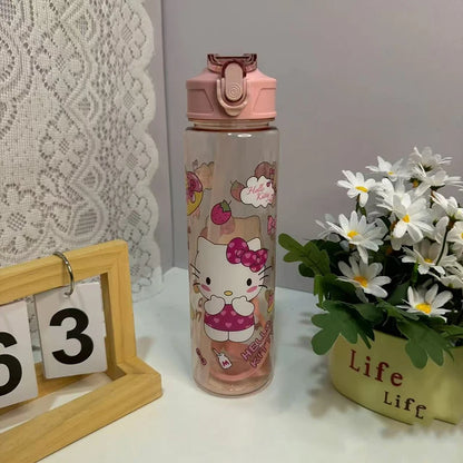 800ML Hello Kitt Straw Cup Large Capacity Straw Cup Adorable Cartoon Water Bottle Sports Outdoor Water Bottle Christmas Gift