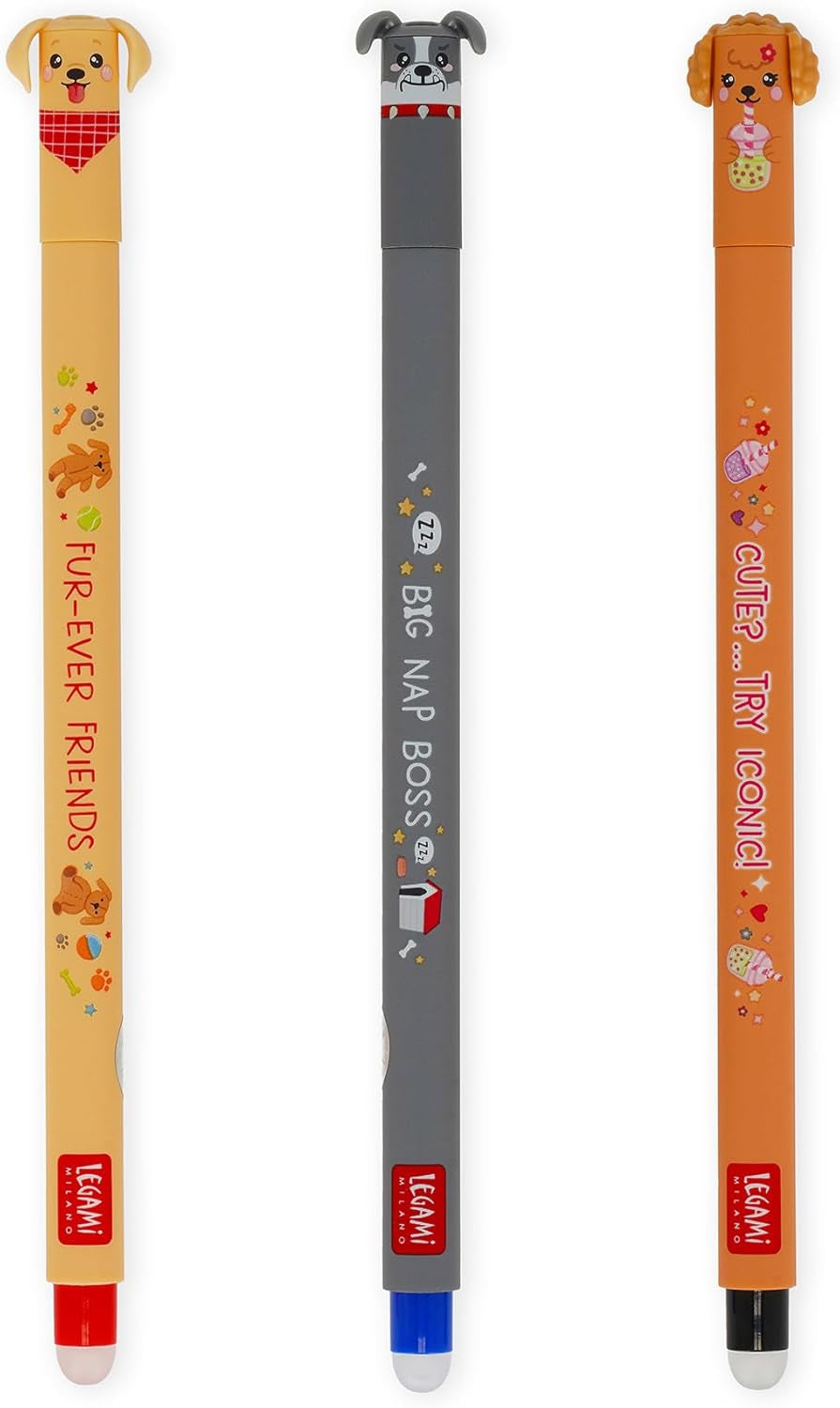 - Lot De 3 Stylos Gel Effaçables Fur-Ever Friends | Stylos Avec Encre Effaçable Thermosensible, Noir, Bleu, Rouge, Efface Sans Consommer La Feuille, Pointe 0,7 Mm