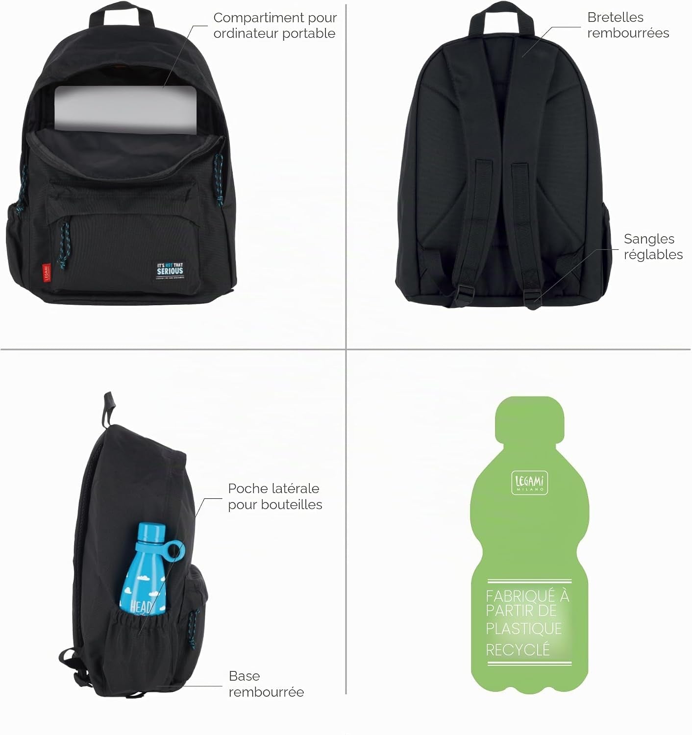 - Sac À Dos Pour École My Backpack, Pochette École Rembourrée | Réglable, Fermeture Zip, Compartiment Intérieur Pour Portable Et Tablette, Poche Latérale, Utilisable En Voyage, 30X 40X18Cm