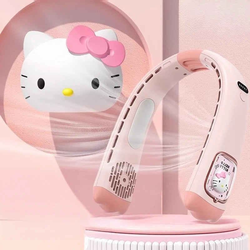 Cute Cartoon Neck Fan Kuromi Long Lasting Hello Kitty Quiet Pochacco Rechargeable Portable Lightweight Holiday Toys