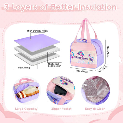 Sac D'École Fille Primaire, Cartable Scolaire Kawaii En 3 Pièces | Léger Et Confortable Sac À Dos Fille Avec Sac Repas Et Trousses, CE1 Au CM2, Violet