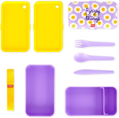 - Porta Pranzo, Lunch Box Con 3 Posate Incluse, Daisy, Contenitore Porta Pranzo, Capacità 1200 Ml, a Prova Di Perdite, Adatto a Microonde E Lavastoviglie, Ideale per Scuola, Ufficio, Lavoro