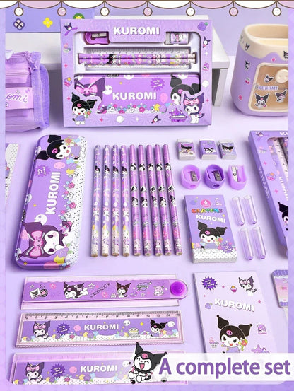 Kuromi Deluxe Stationery Set Gift Box Cute Melody Cinnamoroll Pencil Eraser Ruler Pencil Case Happy Learning Gift Pack