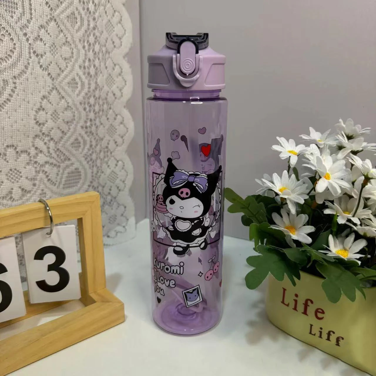 800ML Hello Kitt Straw Cup Large Capacity Straw Cup Adorable Cartoon Water Bottle Sports Outdoor Water Bottle Christmas Gift