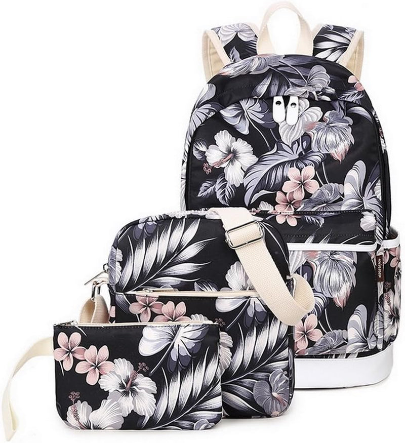Sac À Dos Décole Fashion Pour Filles, Sac À Dos Casual Pour Ordinateur Portable - Ensemble De 3 Pièces Pour Femmes Floral