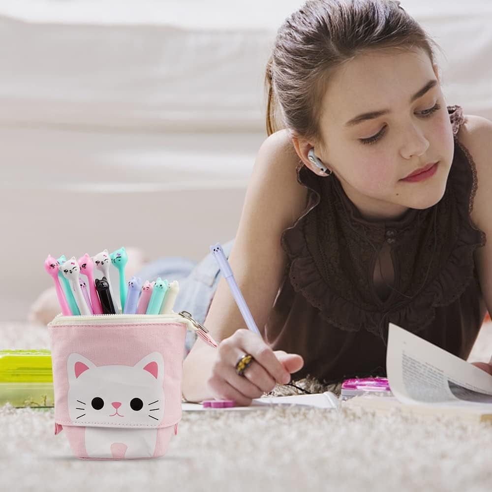 Chat Trousse Kawaii 1Trousse À Crayons Télescopique Avec 12Cutechat | 12 Cute Chat 0,5 Mm Stylos À Encre Gel Und 240 Chat Autocollant Pour Garçons Filles Etudiants Et Fournitures De Bureau