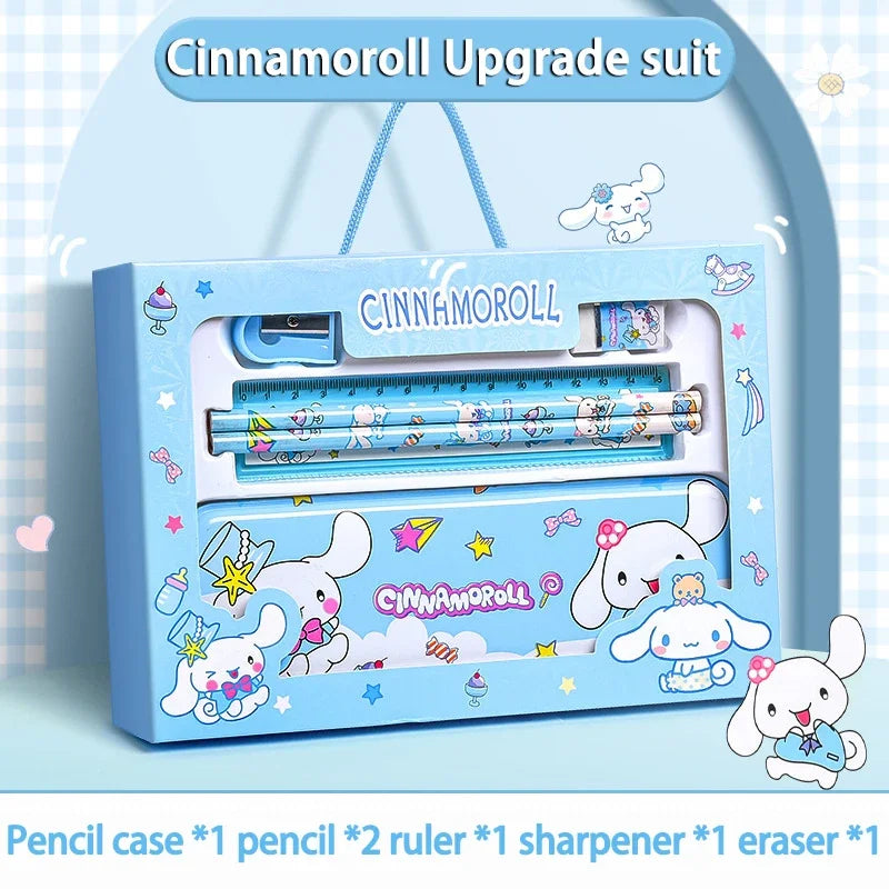 Kuromi Deluxe Stationery Set Gift Box Cute Melody Cinnamoroll Pencil Eraser Ruler Pencil Case Happy Learning Gift Pack
