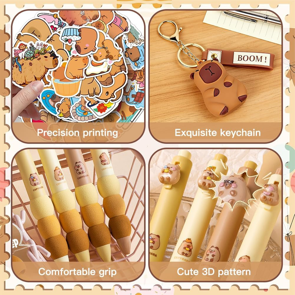 Trousse Capybara Avec Stylo Multicolores, Porte-Clés, Trousse 2 En 1 En Silicone Extensible, Papeterie Scolaire Kawaii, Cadeau Pour Enfant, Fournitures Scolaires Et Autocollants (C6)