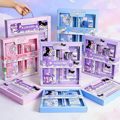 Kuromi Deluxe Stationery Set Gift Box Cute Melody Cinnamoroll Pencil Eraser Ruler Pencil Case Happy Learning Gift Pack