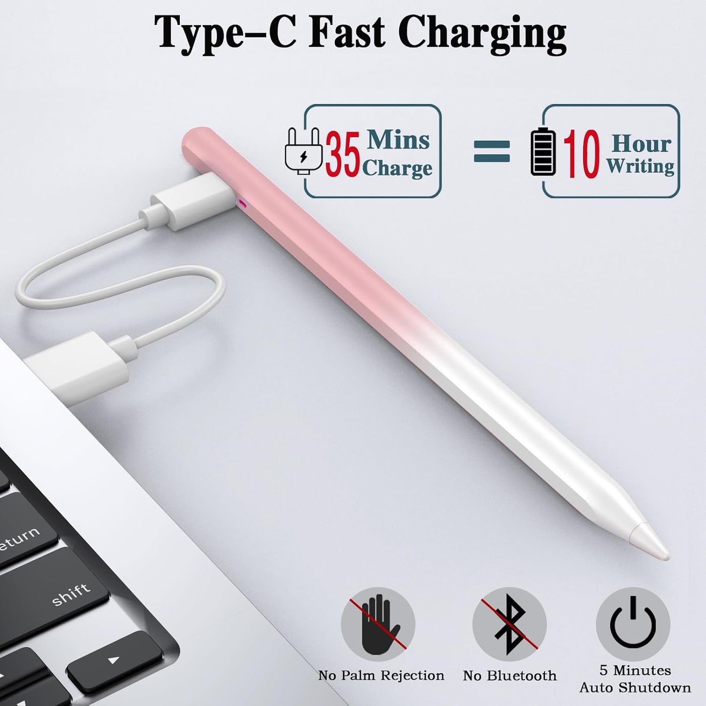 Penna Stilo per Tablet Android, Penna Stilo per Touch Screen Con Punta POM, Penna Mphone per Nintendo Switch/Samsung/Xiaomi/Huawei/Vivo/Lenovo E Altri Smartphone E Tablet Android, Colore Rosa Sfumato