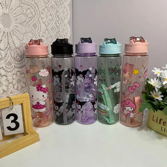 800ML Hello Kitt Straw Cup Large Capacity Straw Cup Adorable Cartoon Water Bottle Sports Outdoor Water Bottle Christmas Gift