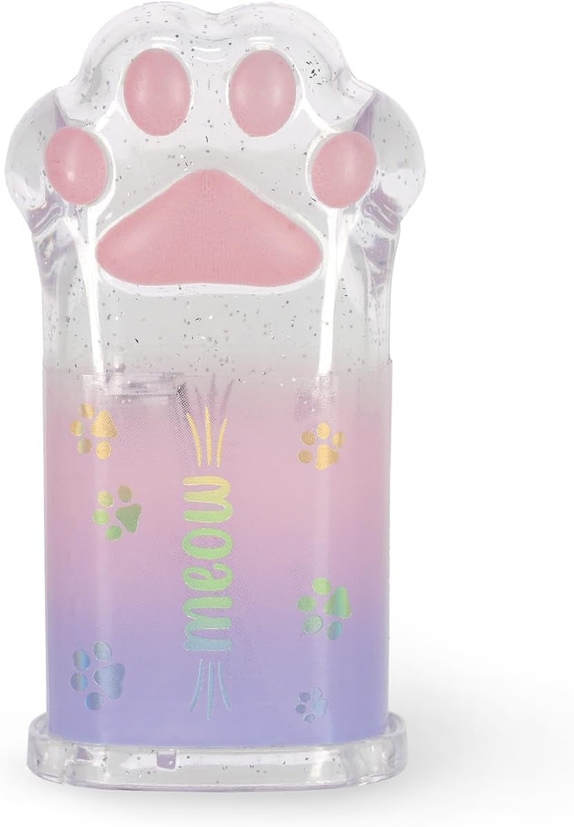 - Temperino Con Contenitore Meow, Temperamatite, a Forma Di Zampa Di Gatto, Trasparemte Con Dettagli Glitter, in PS
