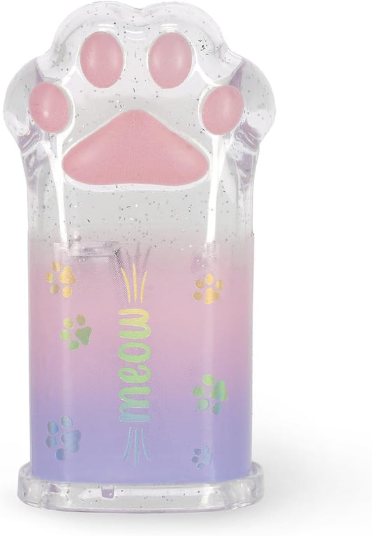 - Temperino Con Contenitore Meow, Temperamatite, a Forma Di Zampa Di Gatto, Trasparemte Con Dettagli Glitter, in PS