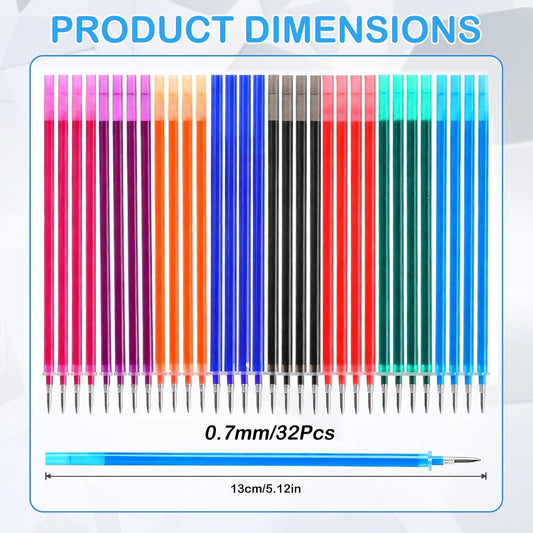32X Mines De Rechange Effaçables,Compatible Avec Legami | Pointe 0,7 Mm, Hauteur 13 Cm,Encre Gel Thermosensible (Multicolore-32)