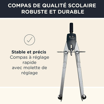 Set De Géométrie PRO En Trousse Turquoise Avec Compas, Règle, Rapporteur Et Équerre – Pour École, College, Bureau Et Université