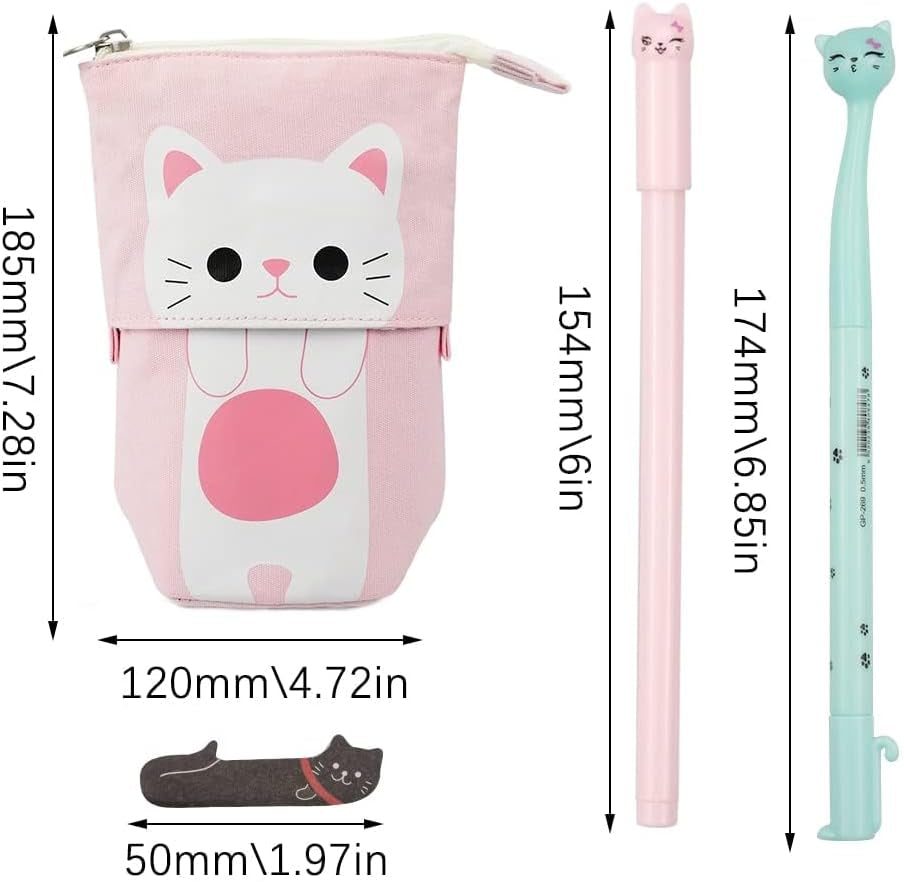 Chat Trousse Kawaii 1Trousse À Crayons Télescopique Avec 12Cutechat | 12 Cute Chat 0,5 Mm Stylos À Encre Gel Und 240 Chat Autocollant Pour Garçons Filles Etudiants Et Fournitures De Bureau