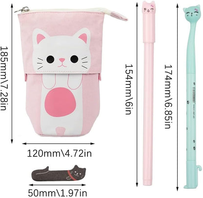 Chat Trousse Kawaii 1Trousse À Crayons Télescopique Avec 12Cutechat | 12 Cute Chat 0,5 Mm Stylos À Encre Gel Und 240 Chat Autocollant Pour Garçons Filles Etudiants Et Fournitures De Bureau