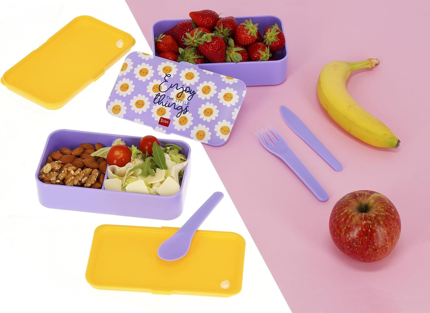 - Porta Pranzo, Lunch Box Con 3 Posate Incluse, Daisy, Contenitore Porta Pranzo, Capacità 1200 Ml, a Prova Di Perdite, Adatto a Microonde E Lavastoviglie, Ideale per Scuola, Ufficio, Lavoro