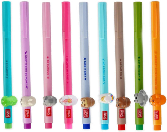 Lovely Friends Lot De 9 Stylos À Encre Gel Avec Animal Décoratif, Amovible Et Combinable, Empêchant Le Stylo De Rouler, Pointe Fine 0,5 Mm, Couleurs Assorties
