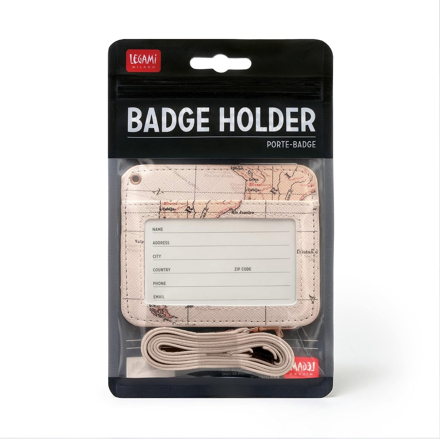 - Porta Badge, Da Collo, 1 Finestra Trasparente, Tasche per Tessere, Cordino Con Moschettone, Chiusura Con Clip Di Sicurezza, Perfetto per Infermieri, 10,4X9 Cm, Tema Travel