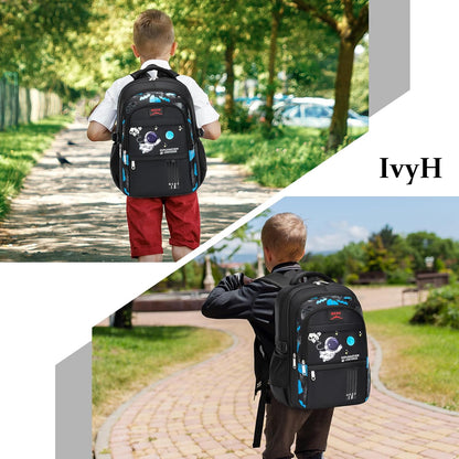 Zaino Scuola Elementare Bambino Zainetto Ragazzo Scuola Media,Zaino per Bambini Bambina Grande Capacità Impermeabile Zainetti Elementari Dal Design Ergonomico,28L,Nero