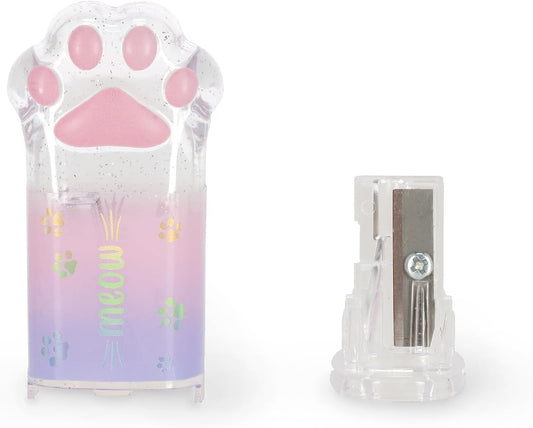 - Temperino Con Contenitore Meow, Temperamatite, a Forma Di Zampa Di Gatto, Trasparemte Con Dettagli Glitter, in PS