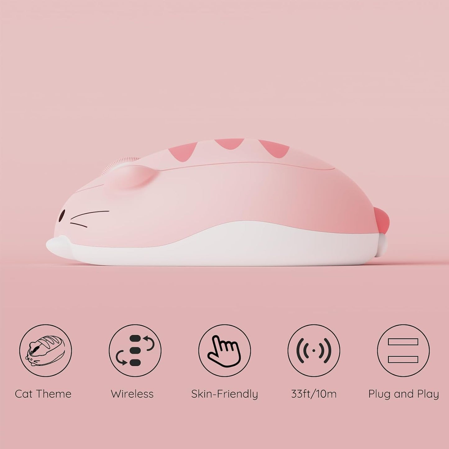 Souris Sans Fil Mignonne Sur Le Thème Des Chats, Mice Rose, Souris Tri-Mode Bluetooth 3.0/5.0/2.4G, Récepteur USB A, Clic Silencieux, Souris Cartoon Pour Ordinateur Portable/Pc (Pink Angie)