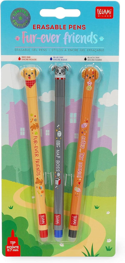 - Lot De 3 Stylos Gel Effaçables Fur-Ever Friends | Stylos Avec Encre Effaçable Thermosensible, Noir, Bleu, Rouge, Efface Sans Consommer La Feuille, Pointe 0,7 Mm