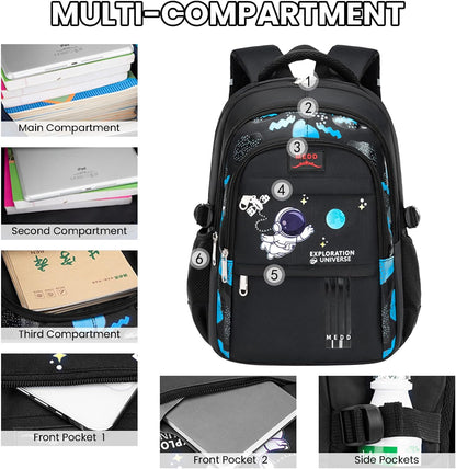 Zaino Scuola Elementare Bambino Zainetto Ragazzo Scuola Media,Zaino per Bambini Bambina Grande Capacità Impermeabile Zainetti Elementari Dal Design Ergonomico,28L,Nero