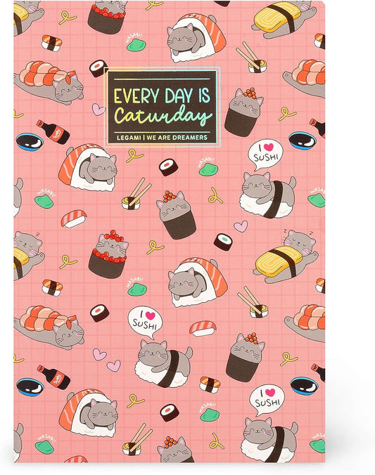 - Quaderno a Righe 7 Mm, Sushi Cat, Formato B5, Large, in Carta FSC Certificata, 100 Pagine, Rilegatura a Punto Singer, 18.5 X 24.8 Cm
