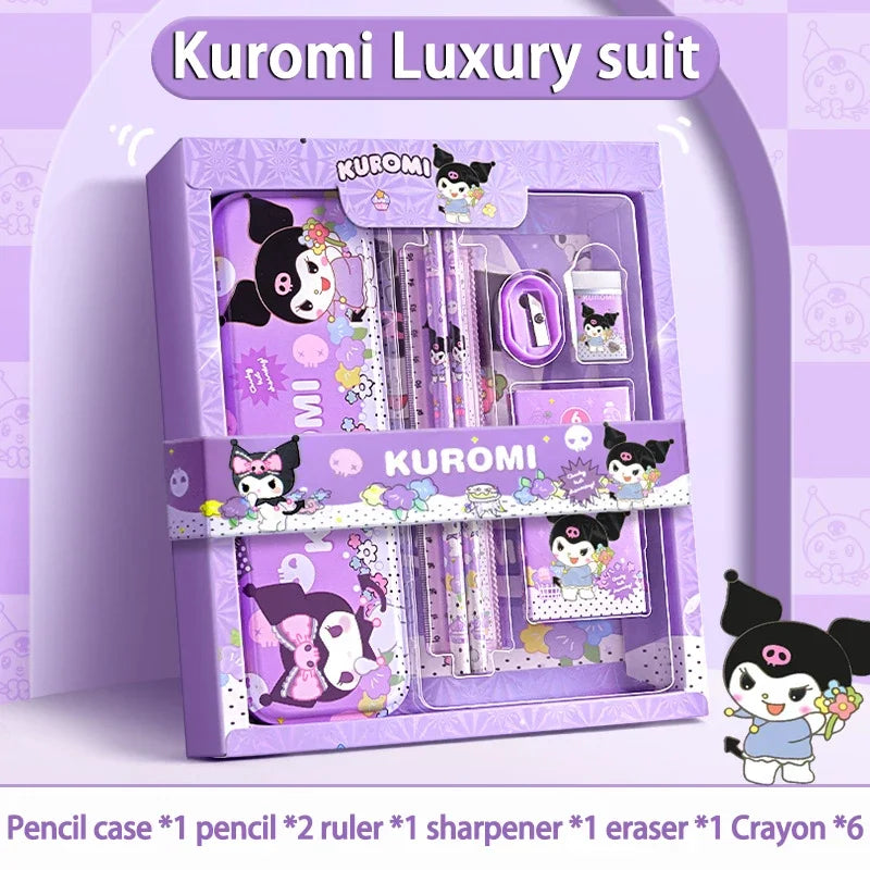 Kuromi Deluxe Stationery Set Gift Box Cute Melody Cinnamoroll Pencil Eraser Ruler Pencil Case Happy Learning Gift Pack