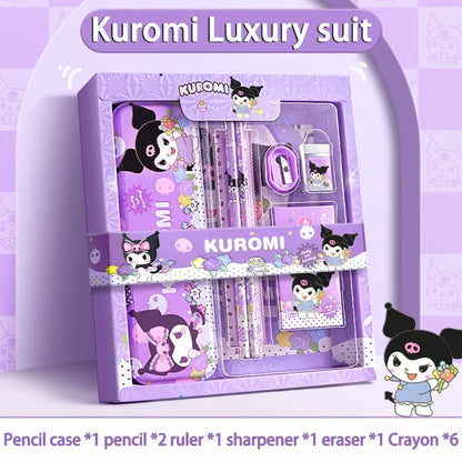 Kuromi Deluxe Stationery Set Gift Box Cute Melody Cinnamoroll Pencil Eraser Ruler Pencil Case Happy Learning Gift Pack
