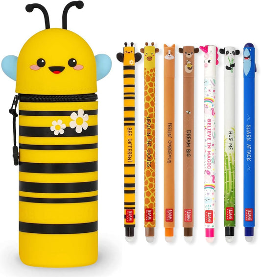 - Set Di 7 Penne Gel Cancellabili + Astuccio Portapenne 2 in 1 - Con Inchiostro Cancellabile Termosensibile, Gamma Di Colori Dell'Inchiostro E Design Del Fusto, Punta Da 0,7 Mm (Ape)