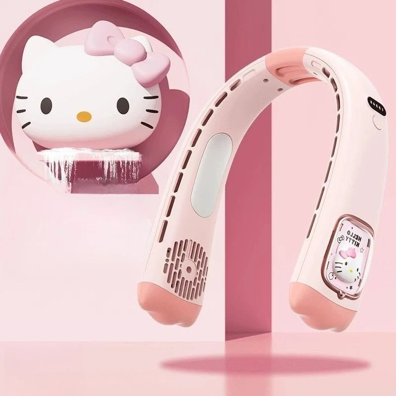 Cute Cartoon Neck Fan Kuromi Long Lasting Hello Kitty Quiet Pochacco Rechargeable Portable Lightweight Holiday Toys