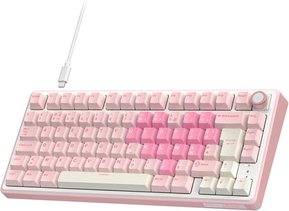 R75 Clavier Gamer Tir Mode Gasket Mounted, Clavier Sans Fil Mécanique RVB, AZERTY Français Avec Knob, Clavier TKL 75% Hot Swap Qmk/Via, PBT Keycaps, Pink