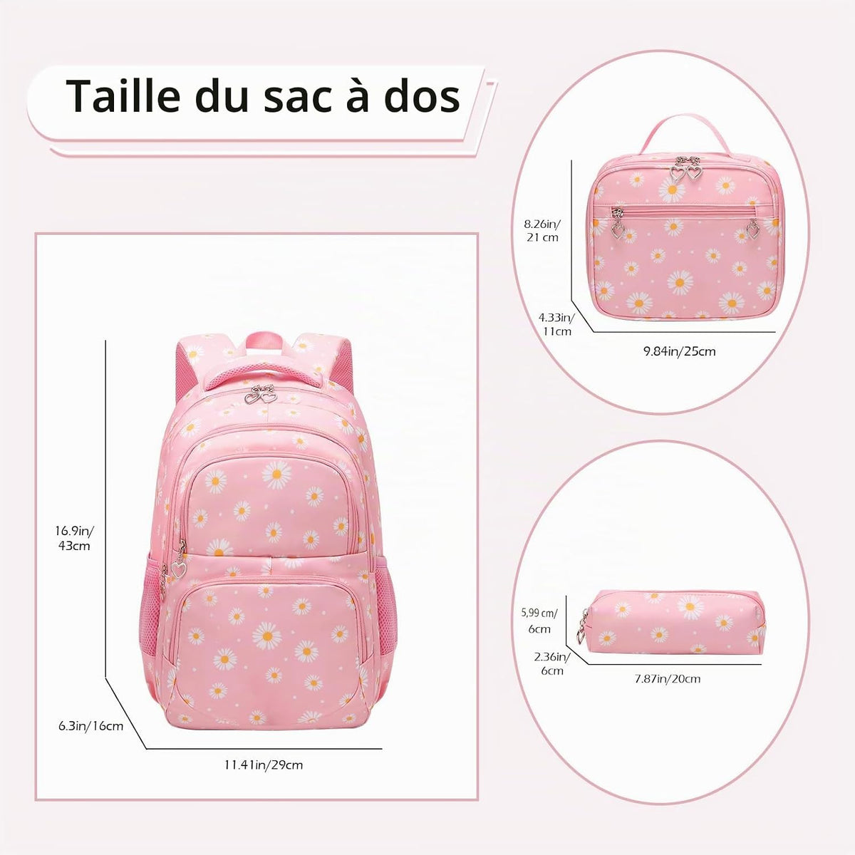 Sac À Dos D'École Pour Filles, Adolescentes, Femmes, Sac D'École, Sac À Dos Pour Filles, École, Loisirs, Avec Sac À Déjeuner, Sac Et Trousse, Rose, L 29Cm X B 16Cm X H 42,9Cm, Ensemble