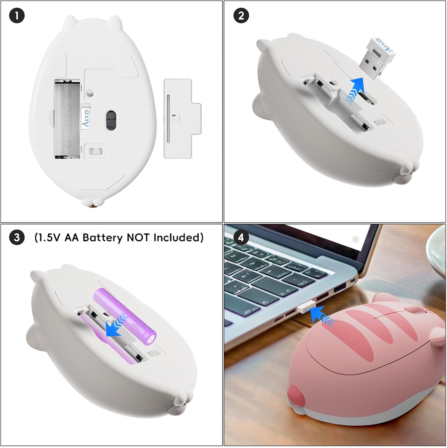 Souris Sans Fil Mignonne Sur Le Thème Des Chats, Mice Rose, Souris Tri-Mode Bluetooth 3.0/5.0/2.4G, Récepteur USB A, Clic Silencieux, Souris Cartoon Pour Ordinateur Portable/Pc (Pink Angie)