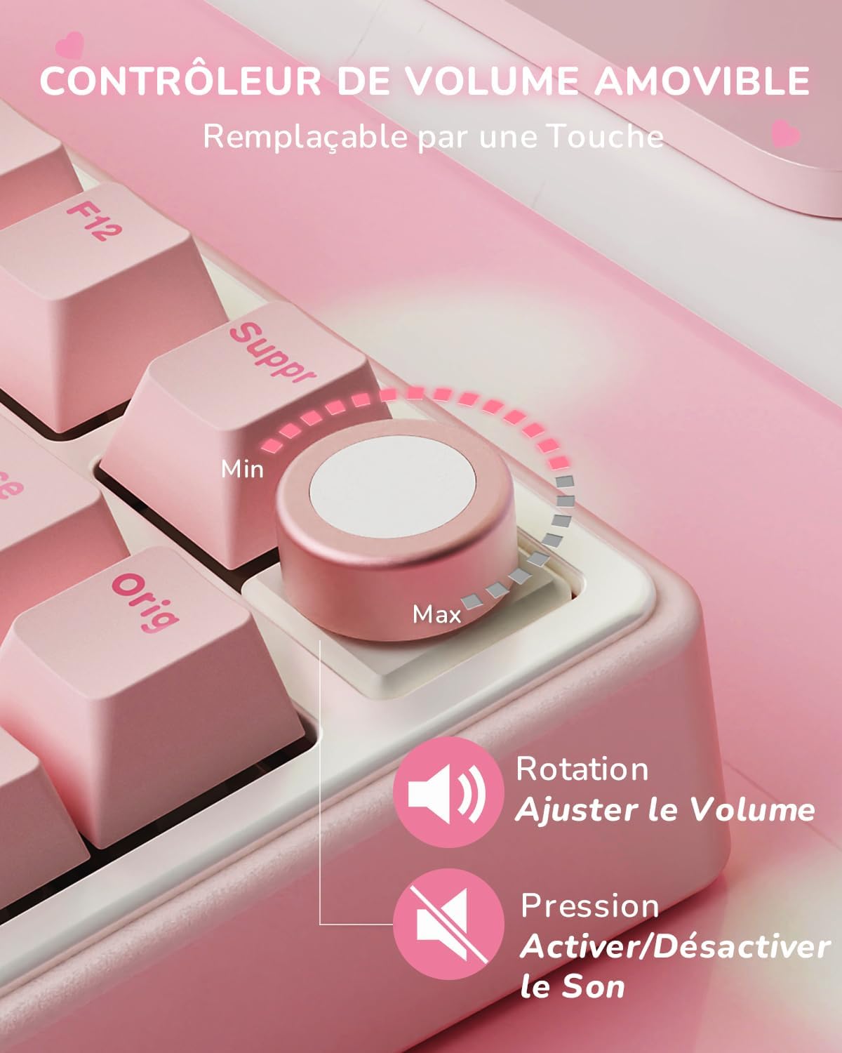 R75 Clavier Gamer Tir Mode Gasket Mounted, Clavier Sans Fil Mécanique RVB, AZERTY Français Avec Knob, Clavier TKL 75% Hot Swap Qmk/Via, PBT Keycaps, Pink
