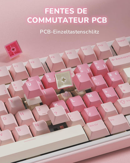 R75 Clavier Gamer Tir Mode Gasket Mounted, Clavier Sans Fil Mécanique RVB, AZERTY Français Avec Knob, Clavier TKL 75% Hot Swap Qmk/Via, PBT Keycaps, Pink