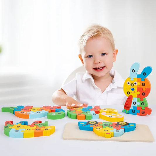 3D Stereoscopic Montessori Wooden Puzzle Cartoon Dinosaur Animal Shape Color Cognitive Educational Game Toy Kids Birthday Gift