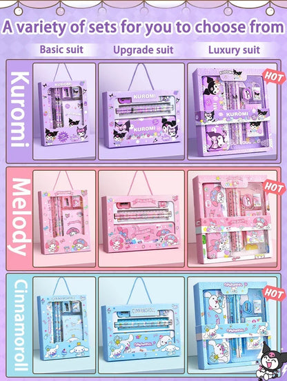 Kuromi Deluxe Stationery Set Gift Box Cute Melody Cinnamoroll Pencil Eraser Ruler Pencil Case Happy Learning Gift Pack