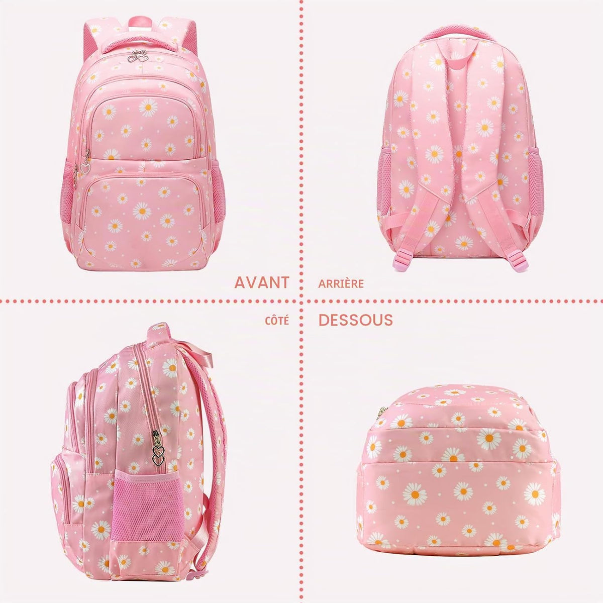 Sac À Dos D'École Pour Filles, Adolescentes, Femmes, Sac D'École, Sac À Dos Pour Filles, École, Loisirs, Avec Sac À Déjeuner, Sac Et Trousse, Rose, L 29Cm X B 16Cm X H 42,9Cm, Ensemble