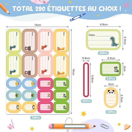Étiquettes Fournitures Scolaires Autocollantes Personnalisées 290PCS, 3 Tailles (0,8X4,8Cm, 2,9X4,8Cm, 2X2,9Cm) Pour Stylos, Cahiers, Lavables, Étiquettes Prénom Enfant